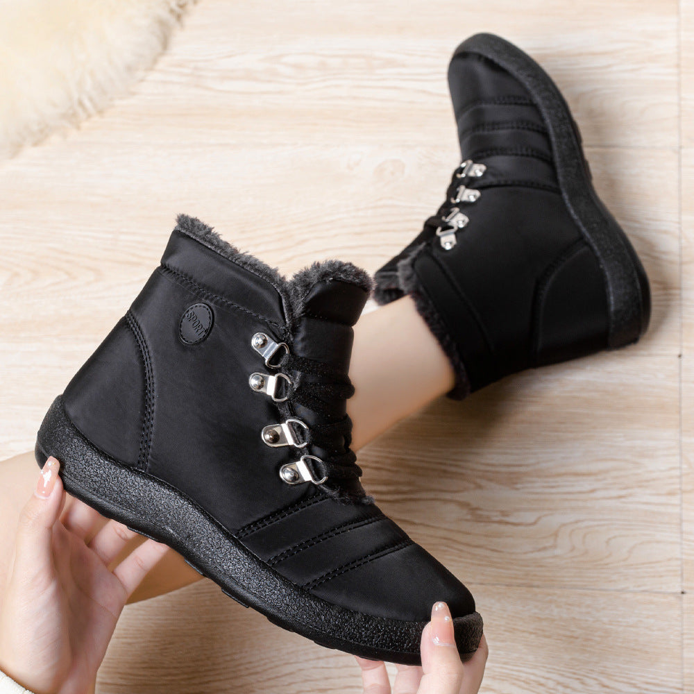Botas de senderismo cálidas para mujer, botas de nieve con cordones, impermeables