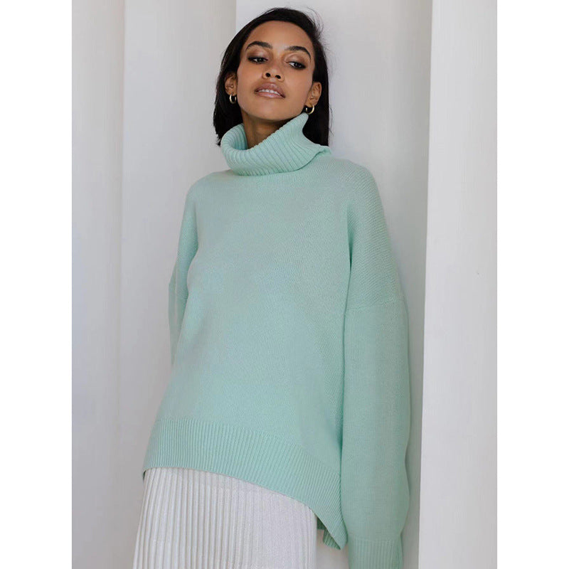 Soft And Comfortable High Polo Collar Solid Color Pullover