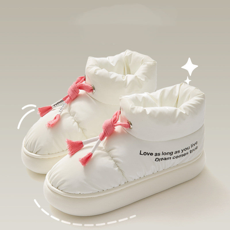 Botas de nieve de felpa gruesas e impermeables para mujer, zapatos de algodón con cordón de invierno para interior y exterior, cómodas y cálidas con suela suave