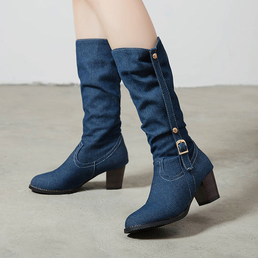 Damen High Heels Stiefeletten aus Denim mit Absatz