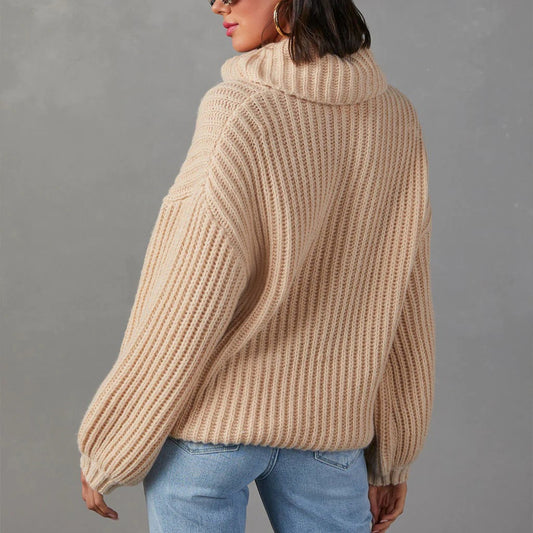 Einfarbiger Rollkragenpullover mit langen Ärmeln und lockerem Kleid
