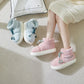 Botas de nieve de felpa gruesas e impermeables para mujer, zapatos de algodón con cordón de invierno para interior y exterior, cómodas y cálidas con suela suave