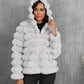Women's Striped Hooded Imitation Fur Short Jacket