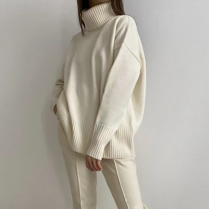 Soft And Comfortable High Polo Collar Solid Color Pullover