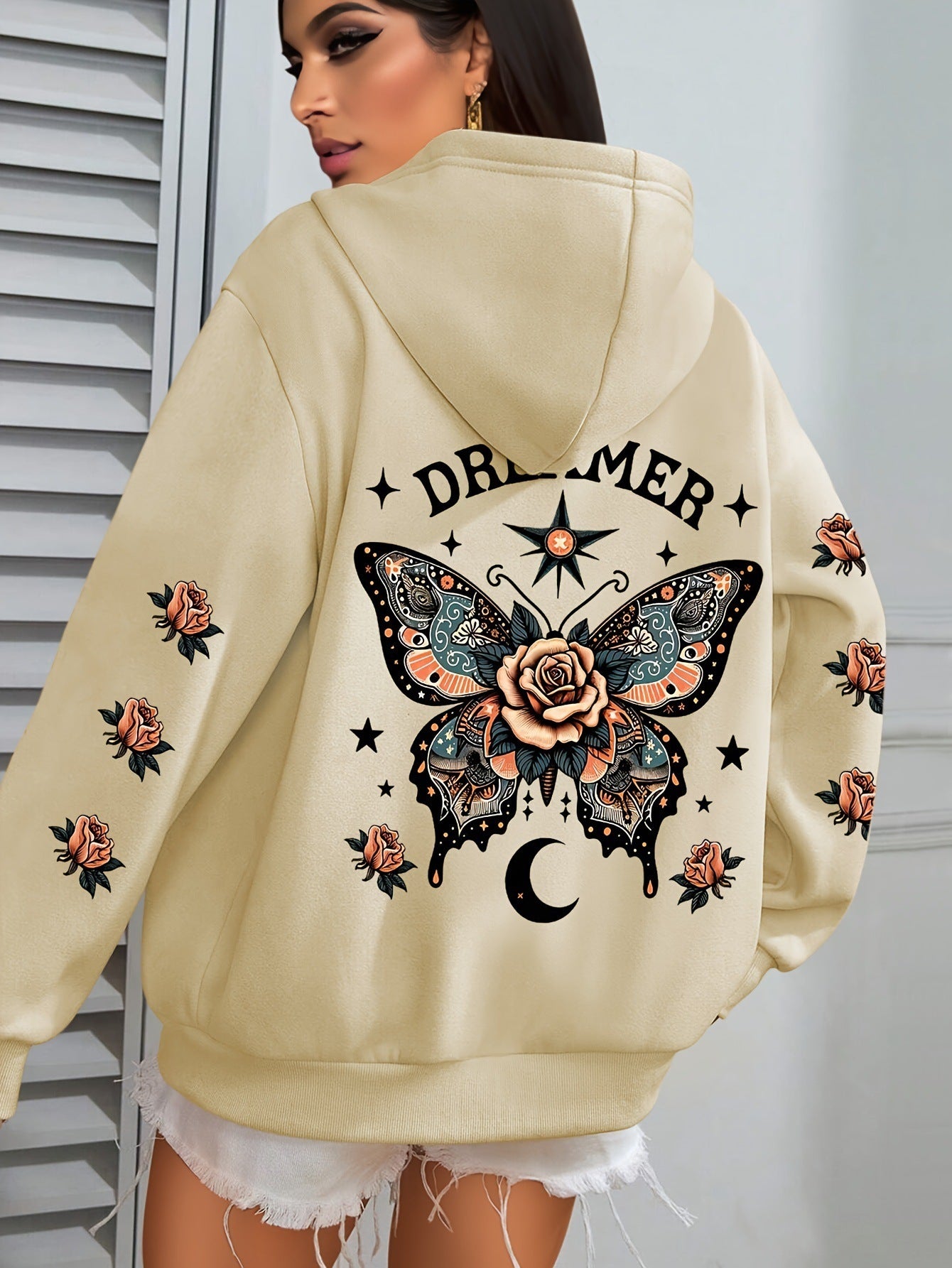 Sudadera con capucha y cordón informal con estampado de letras