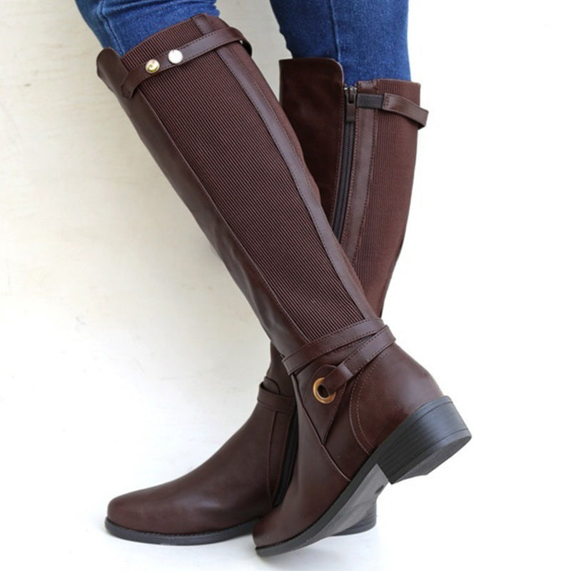 Übergröße Damenstiefel mit langem Schaft und klobigem Absatz