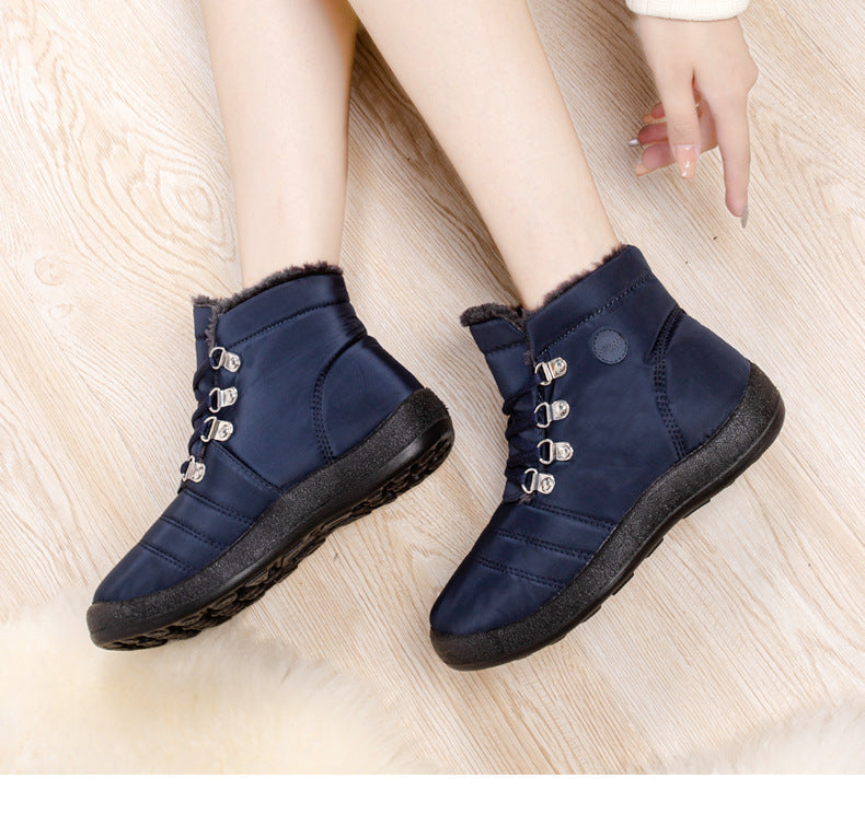 Botas de senderismo cálidas para mujer, botas de nieve con cordones, impermeables