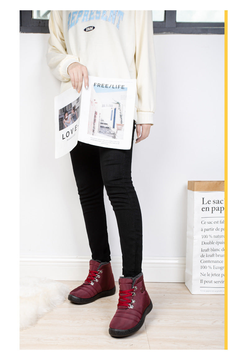 Botas de senderismo cálidas para mujer, botas de nieve con cordones, impermeables