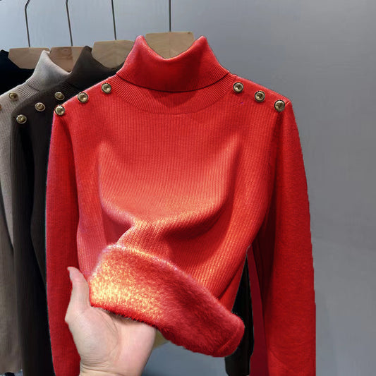 Single-layer Fleece-lined Micro Velvet Lined Turtleneck Bottoming Shirt