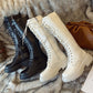 Martin Boots Damen Herbst und Winter Britischer Stil Riemchenritterstiefel mit Blockabsatz