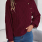 Casual Buttons Cable-knit Turtleneck Lantern Sleeve Pullover Sweater