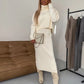 2pcs Sweater Suit Winter Fashion Turtleneck Pullover And Sleeveless Long Dress Womens Clothing