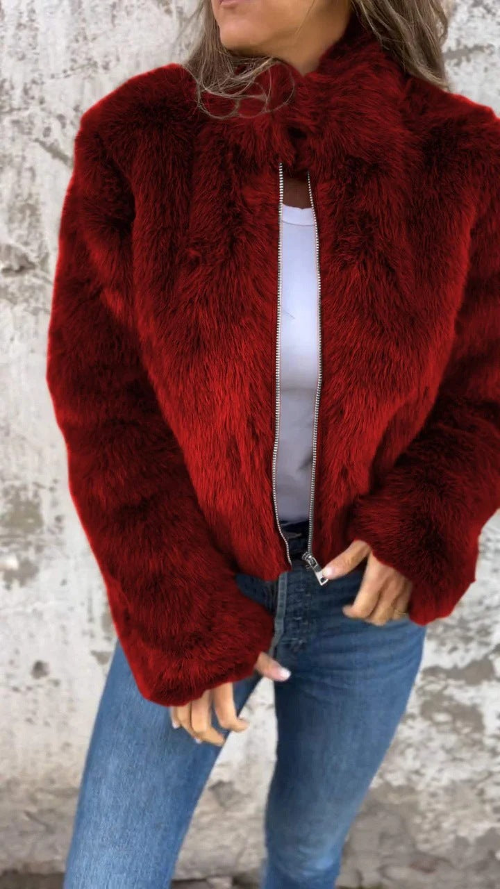 Fashion Stand Collar Plush Jacket Winter Casual